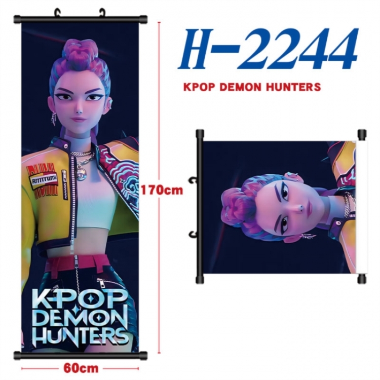 K-Pop Demon Hunters Black plastic rod cloth hanging canvas painting Wall Scroll 60x170cm