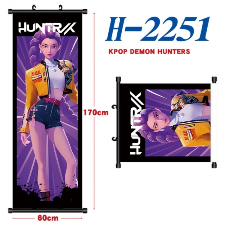 K-Pop Demon Hunters Black plastic rod cloth hanging canvas painting Wall Scroll 60x170cm