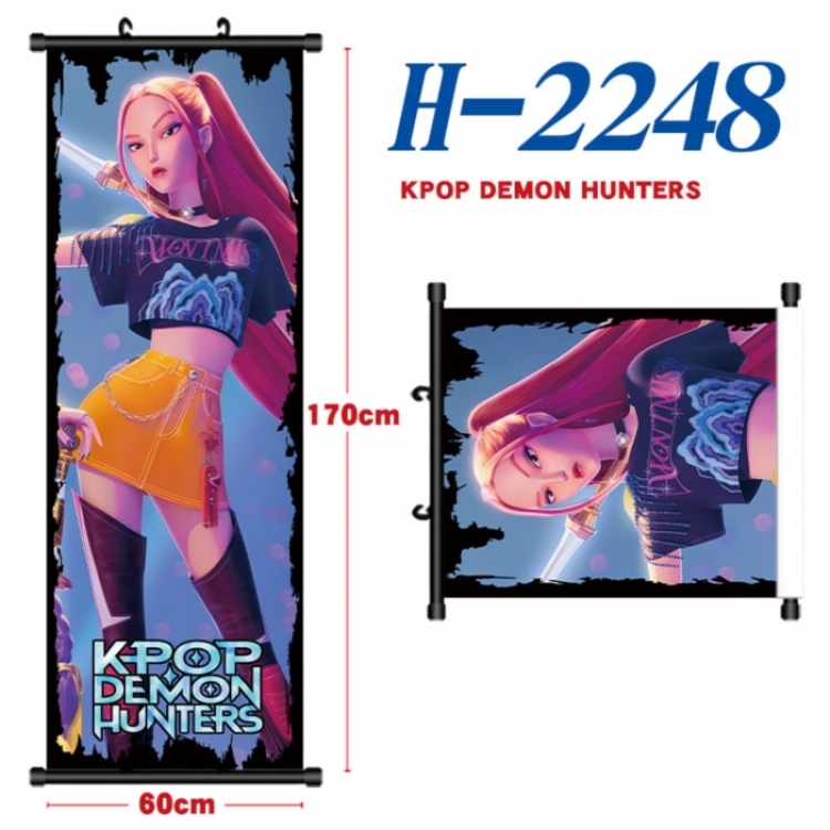 K-Pop Demon Hunters Black plastic rod cloth hanging canvas painting Wall Scroll 60x170cm