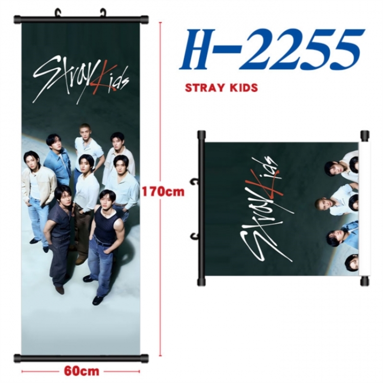 Stray Kids Black plastic rod cloth hanging canvas painting Wall Scroll 60x170cm