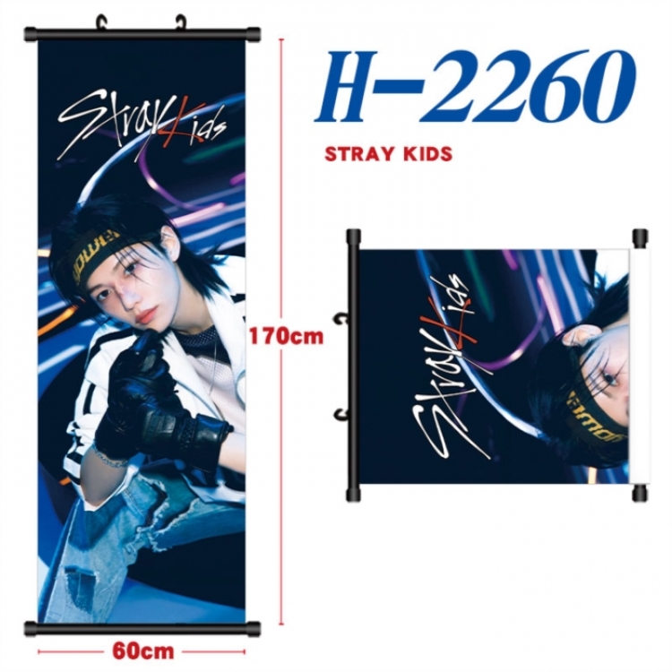 Stray Kids Black plastic rod cloth hanging canvas painting Wall Scroll 60x170cm
