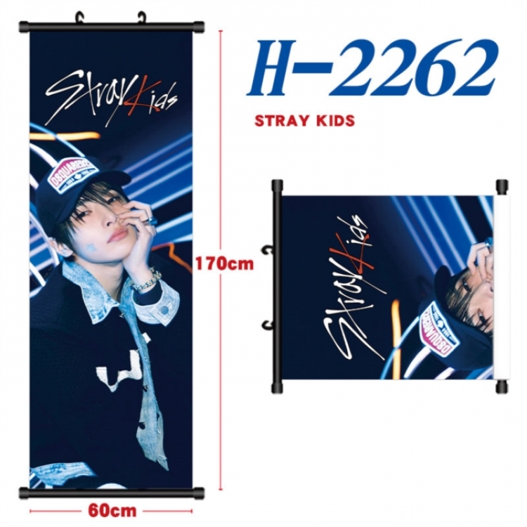 Stray Kids Black plastic rod cloth hanging canvas painting Wall Scroll 60x170cm