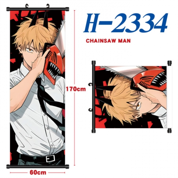 Chainsaw Man Black plastic rod cloth hanging canvas painting Wall Scroll 60x170cm