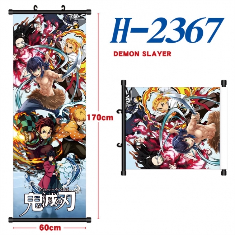 Demon Slayer Kimets Black plastic rod cloth hanging canvas painting Wall Scroll 60x170cm