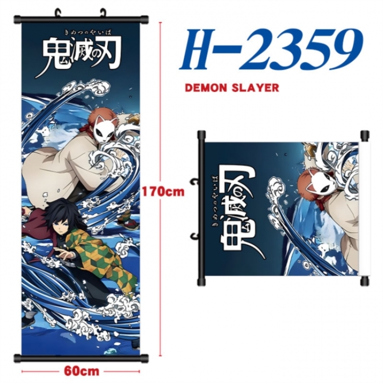 Demon Slayer Kimets Black plastic rod cloth hanging canvas painting Wall Scroll 60x170cm