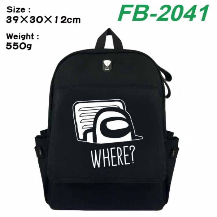 Among Us Canvas Flip Backpack Student Schoolbag Headphone Hole 39X30X12CM 