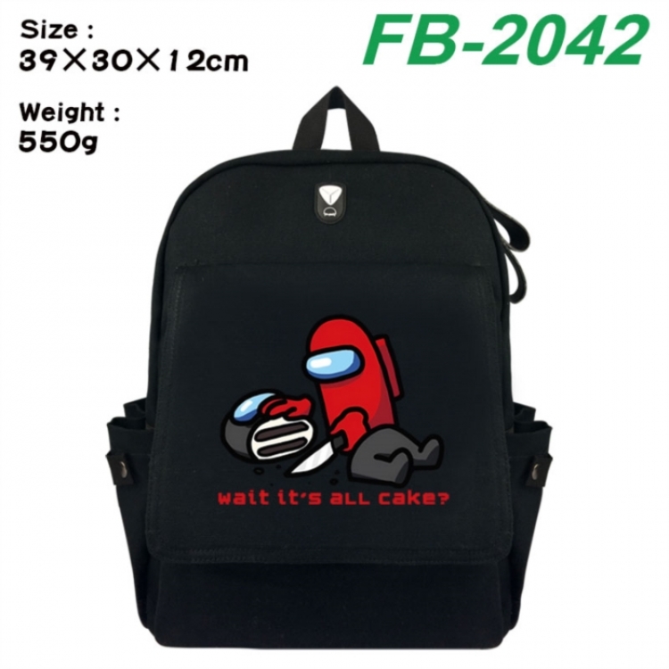 Among Us Canvas Flip Backpack Student Schoolbag Headphone Hole 39X30X12CM 
