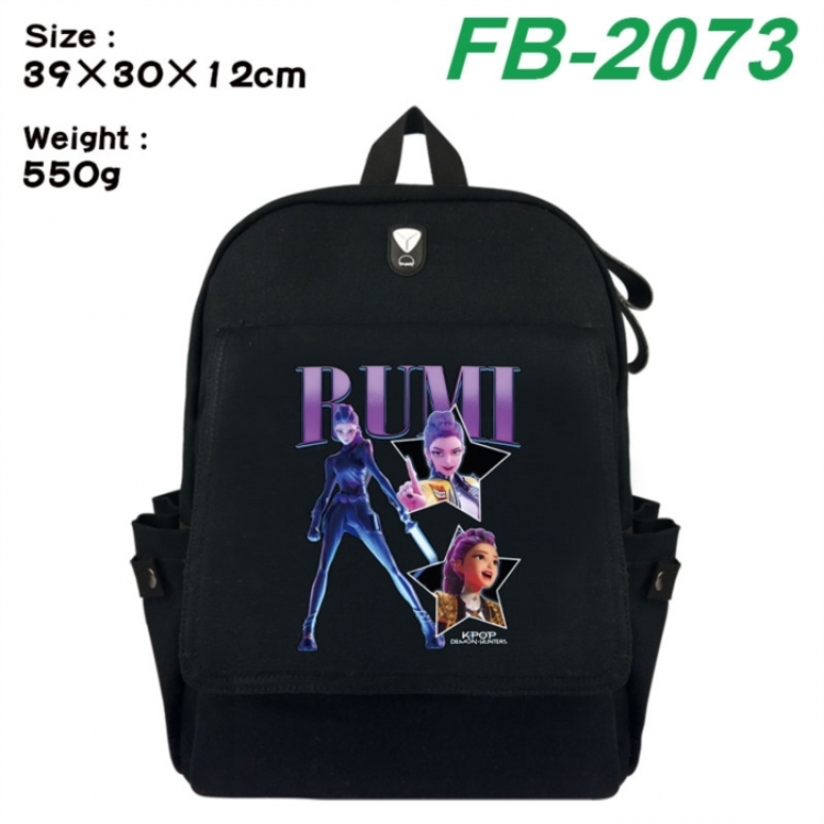 K-Pop:Demon Hunters Canvas Flip Backpack Student Schoolbag Headphone Hole 39X30X12CM 