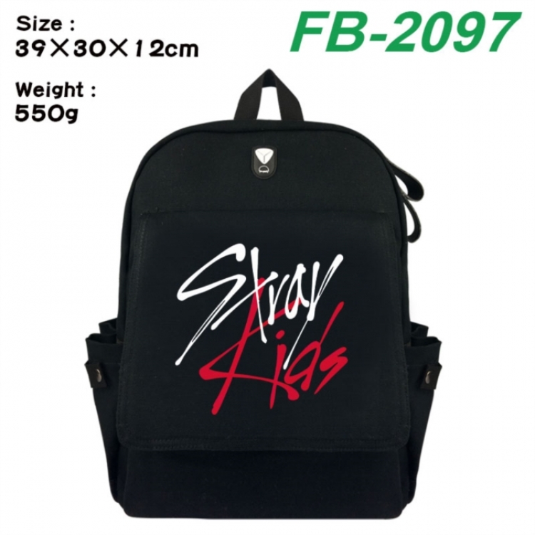 Stray Kids Canvas Flip Backpack Student Schoolbag Headphone Hole 39X30X12CM 
