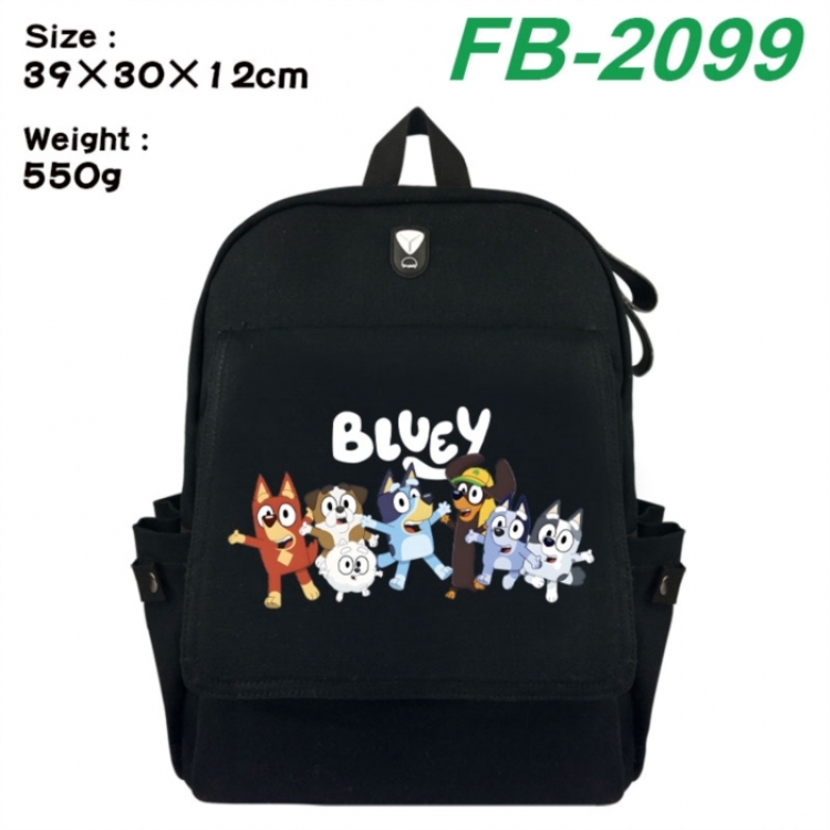 Bluey Canvas Flip Backpack Student Schoolbag Headphone Hole 39X30X12CM 