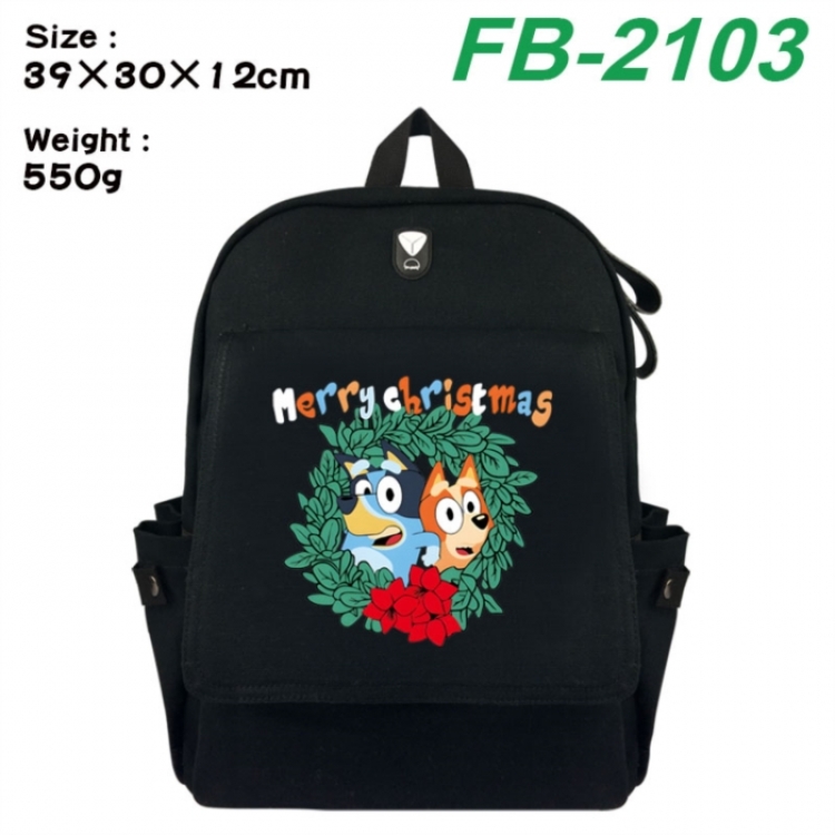 Bluey Canvas Flip Backpack Student Schoolbag Headphone Hole 39X30X12CM 