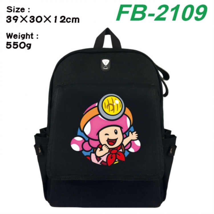 Super Mario Canvas Flip Backpack Student Schoolbag Headphone Hole 39X30X12CM 
