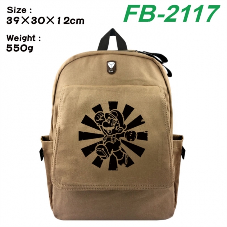 Super Mario Canvas Flip Backpack Student Schoolbag Headphone Hole 39X30X12CM 