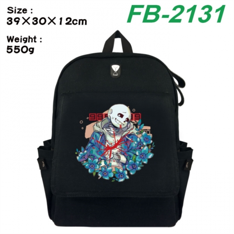 Undertale Canvas Flip Backpack Student Schoolbag Headphone Hole 39X30X12CM 