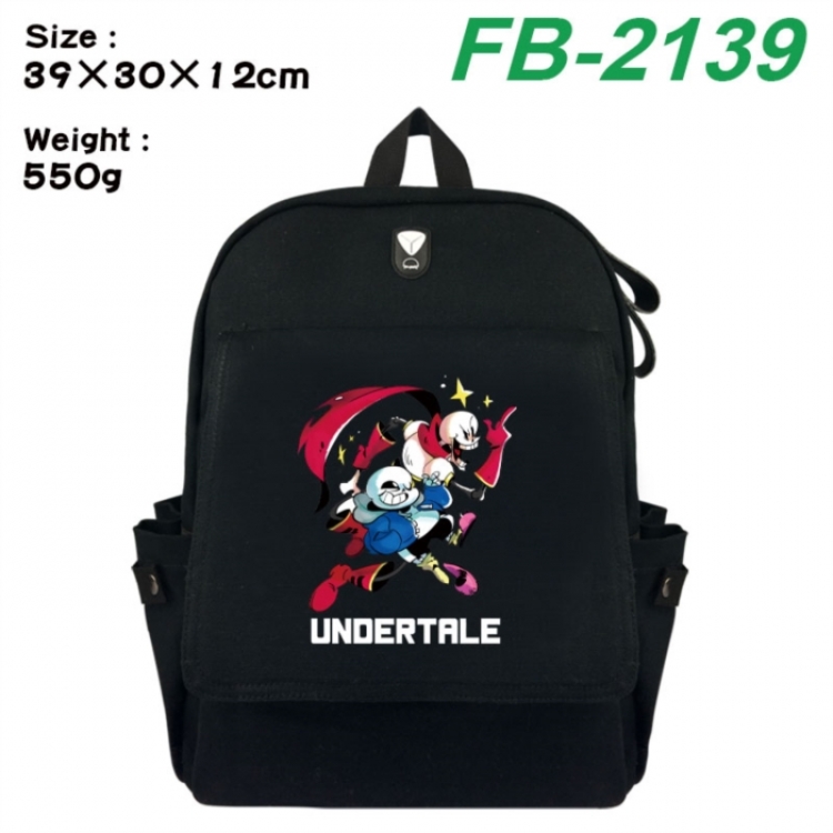 Undertale Canvas Flip Backpack Student Schoolbag Headphone Hole 39X30X12CM