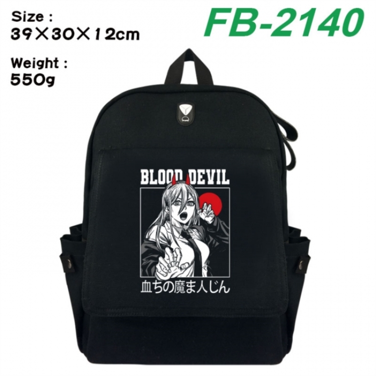 Chainsaw Man Canvas Flip Backpack Student Schoolbag Headphone Hole 39X30X12CM 