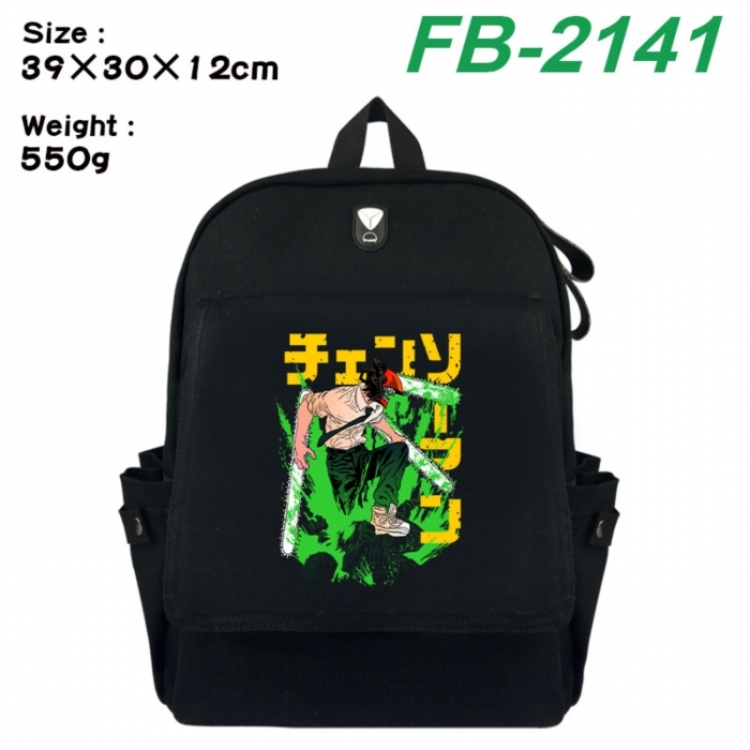 Chainsaw Man Canvas Flip Backpack Student Schoolbag Headphone Hole 39X30X12CM 