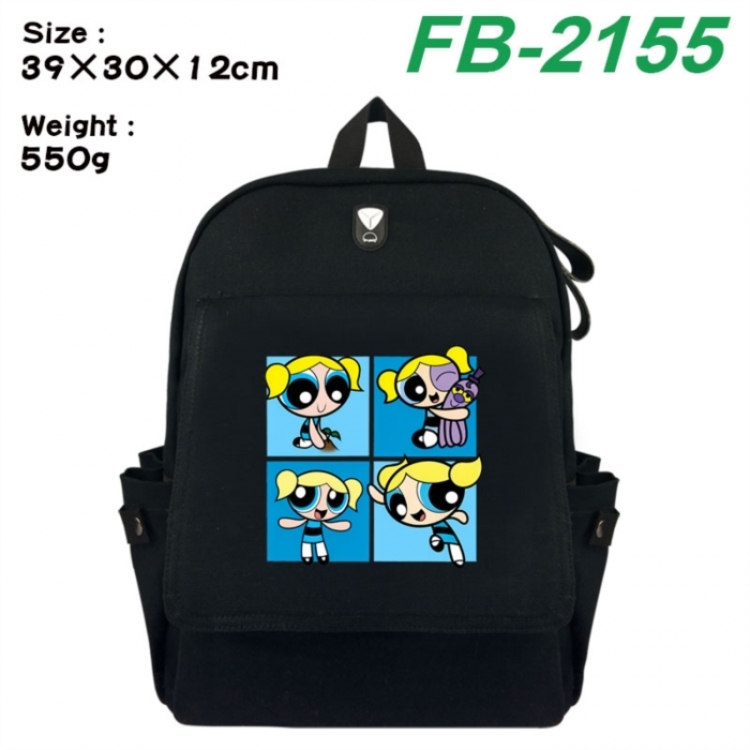 The Powerpuff Girls Canvas Flip Backpack Student Schoolbag Headphone Hole 39X30X12CM 