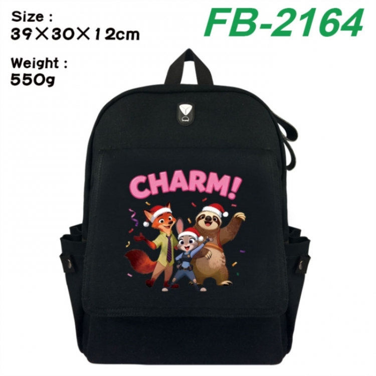Zootopia Canvas Flip Backpack Student Schoolbag Headphone Hole 39X30X12CM 