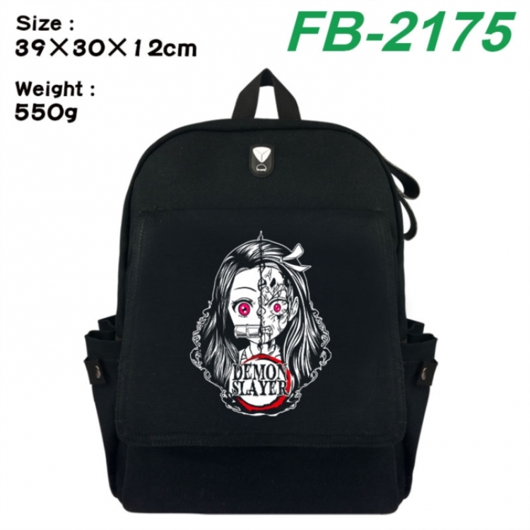Demon Slayer Kimets Canvas Flip Backpack Student Schoolbag Headphone Hole 39X30X12CM 