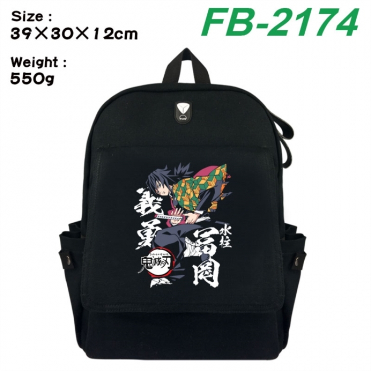 Demon Slayer Kimets Canvas Flip Backpack Student Schoolbag Headphone Hole 39X30X12CM 