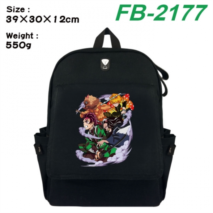 Demon Slayer Kimets Canvas Flip Backpack Student Schoolbag Headphone Hole 39X30X12CM 