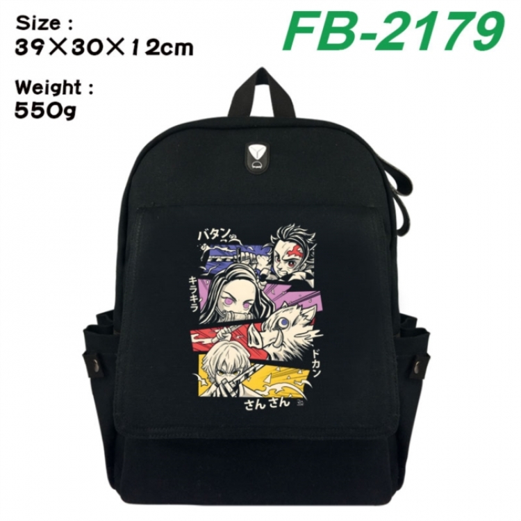 Demon Slayer Kimets Canvas Flip Backpack Student Schoolbag Headphone Hole 39X30X12CM 