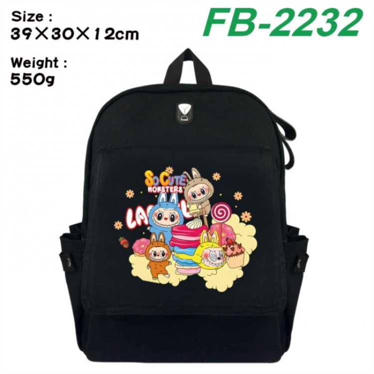 Labubu Canvas Flip Backpack Student Schoolbag Headphone Hole 39X30X12CM 