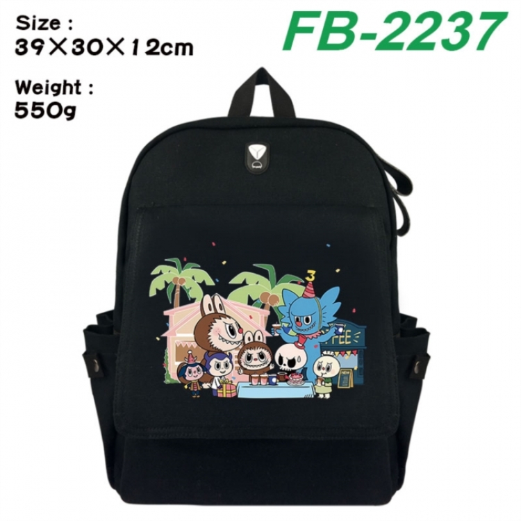 Labubu Canvas Flip Backpack Student Schoolbag Headphone Hole 39X30X12CM 