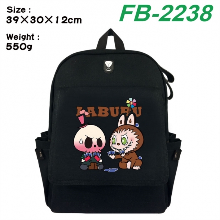 Labubu Canvas Flip Backpack Student Schoolbag Headphone Hole 39X30X12CM 