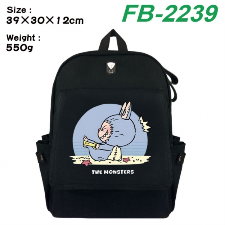 Labubu Canvas Flip Backpack Student Schoolbag Headphone Hole 39X30X12CM 