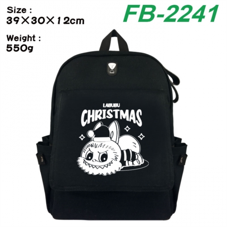 Labubu Canvas Flip Backpack Student Schoolbag Headphone Hole 39X30X12CM 