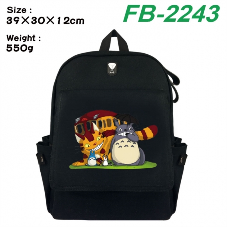 TOTORO Canvas Flip Backpack Student Schoolbag Headphone Hole 39X30X12CM 