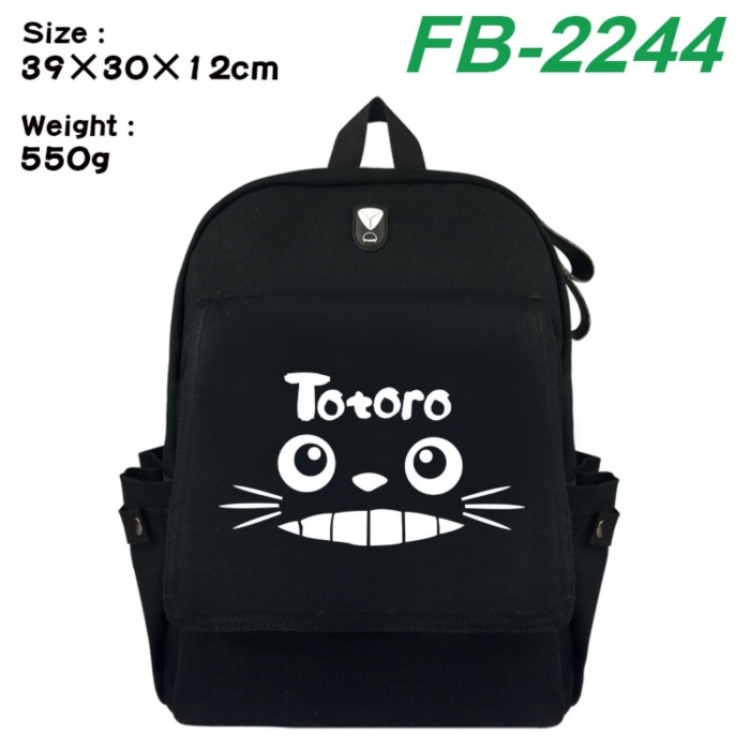 TOTORO Canvas Flip Backpack Student Schoolbag Headphone Hole 39X30X12CM 