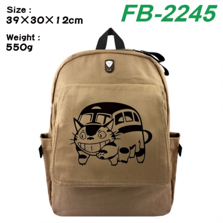 TOTORO Canvas Flip Backpack Student Schoolbag Headphone Hole 39X30X12CM 