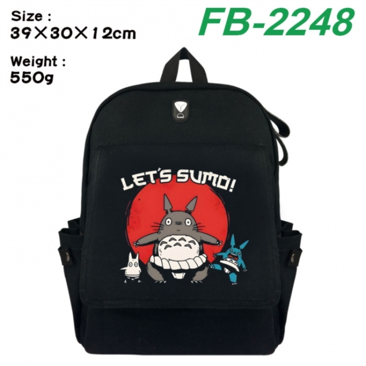 TOTORO Canvas Flip Backpack Student Schoolbag Headphone Hole 39X30X12CM 