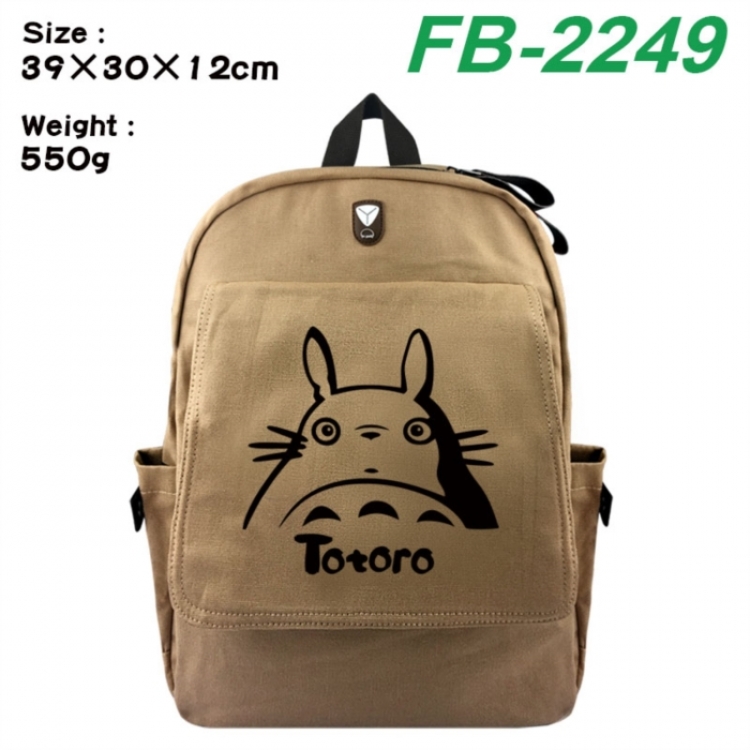 TOTORO Canvas Flip Backpack Student Schoolbag Headphone Hole 39X30X12CM 