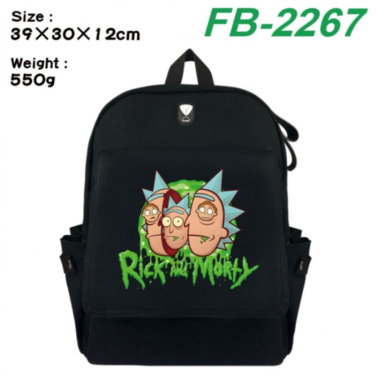 Rick and Morty Canvas Flip Backpack Student Schoolbag Headphone Hole 39X30X12CM 