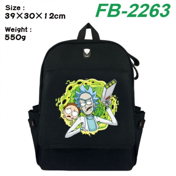 Rick and Morty Canvas Flip Backpack Student Schoolbag Headphone Hole 39X30X12CM 