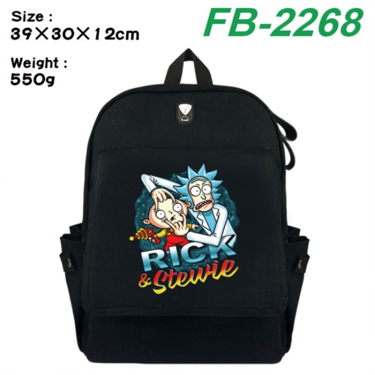 Rick and Morty Canvas Flip Backpack Student Schoolbag Headphone Hole 39X30X12CM 