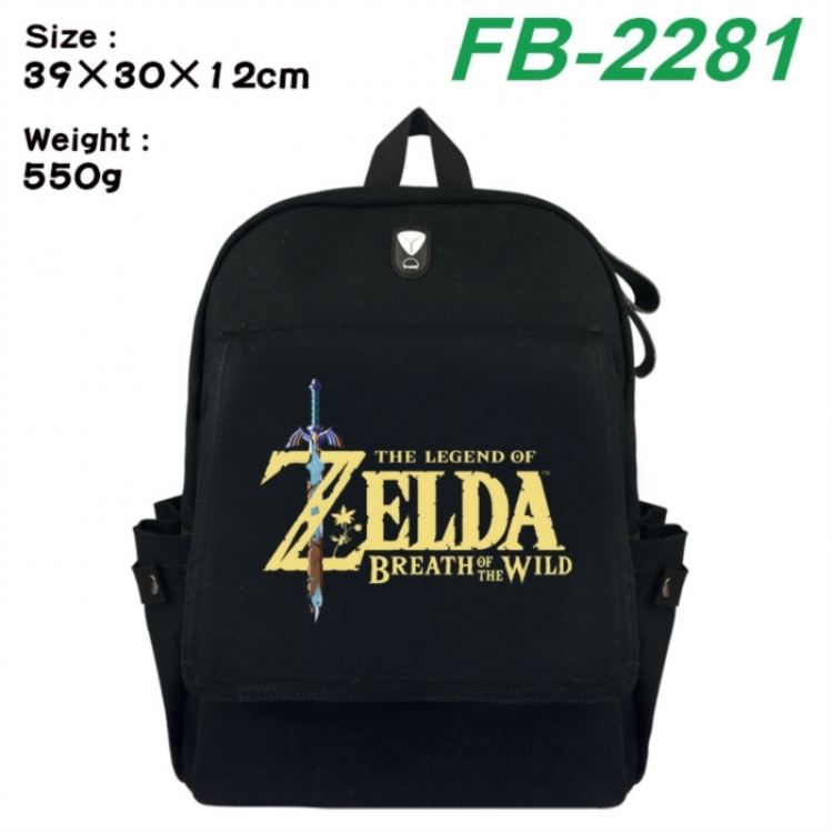 The Legend of Zelda Canvas Flip Backpack Student Schoolbag Headphone Hole 39X30X12CM 