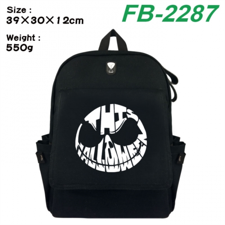 The Nightmare Before Christmas Canvas Flip Backpack Student Schoolbag Headphone Hole 39X30X12CM 