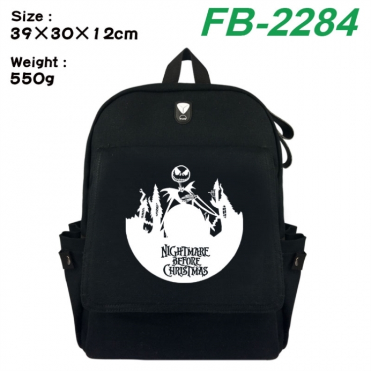The Nightmare Before Christmas Canvas Flip Backpack Student Schoolbag Headphone Hole 39X30X12CM 