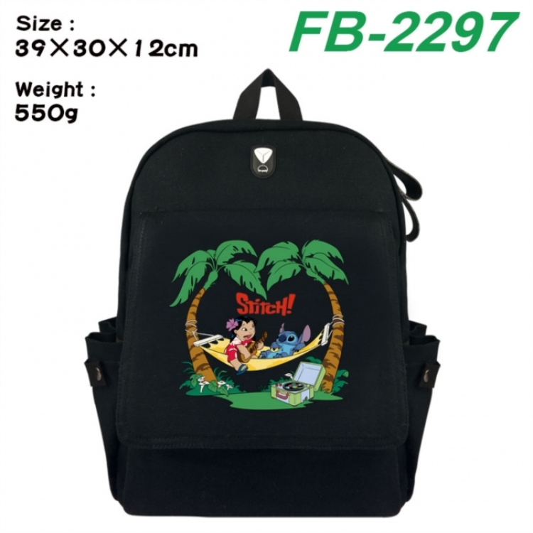 Lilo & Stitch Canvas Flip Backpack Student Schoolbag Headphone Hole 39X30X12CM