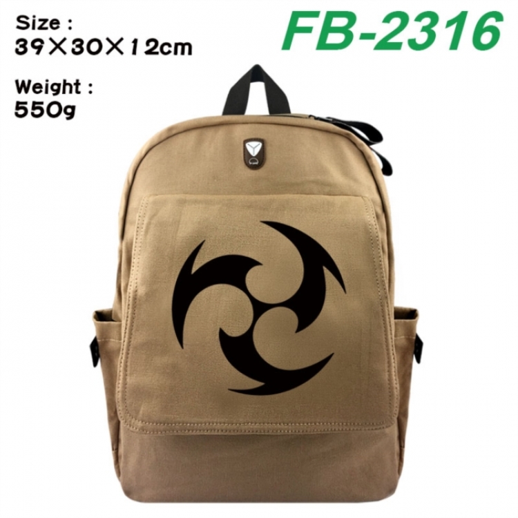 Genshin Impact Canvas Flip Backpack Student Schoolbag Headphone Hole 39X30X12CM 