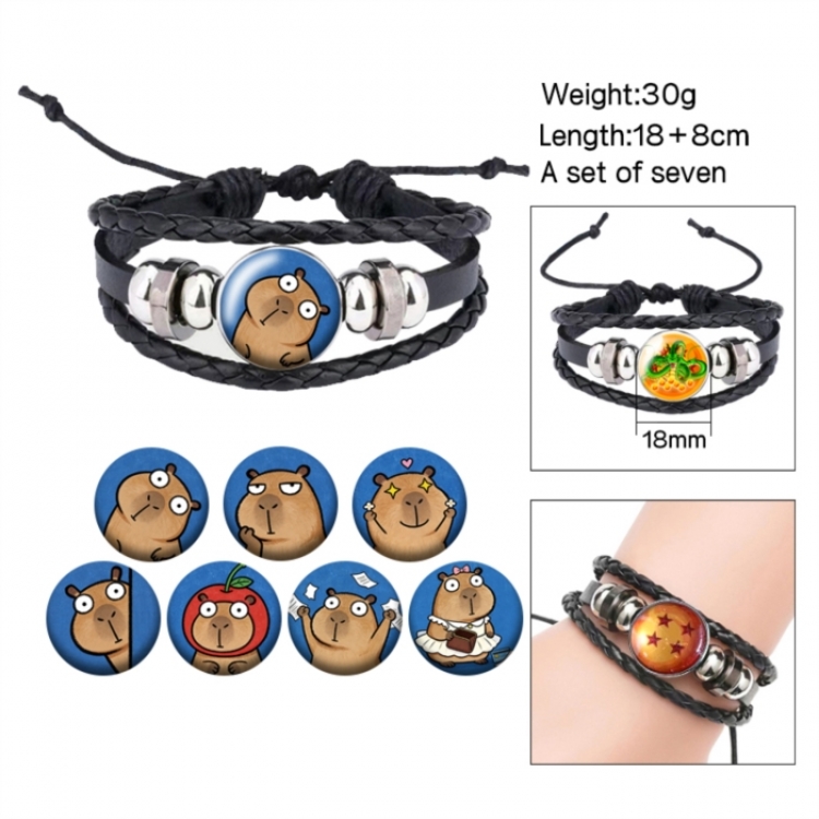 Capybara Anime Freestyle Crystal Leather Rope Bracelet Set 30g
