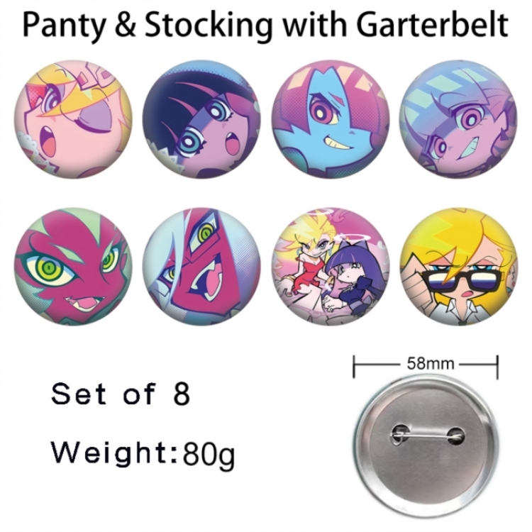 Panty Anime tinplate brooch badge a set of 8
