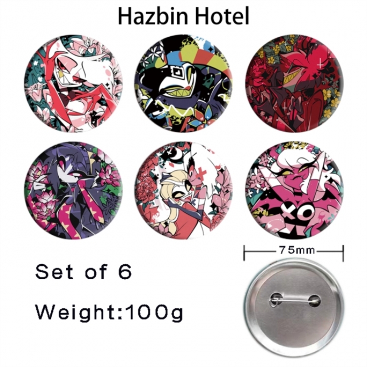 Hazbin Hotel Anime Tinplate Bright Film Emblem Badge 75mm a set of 6