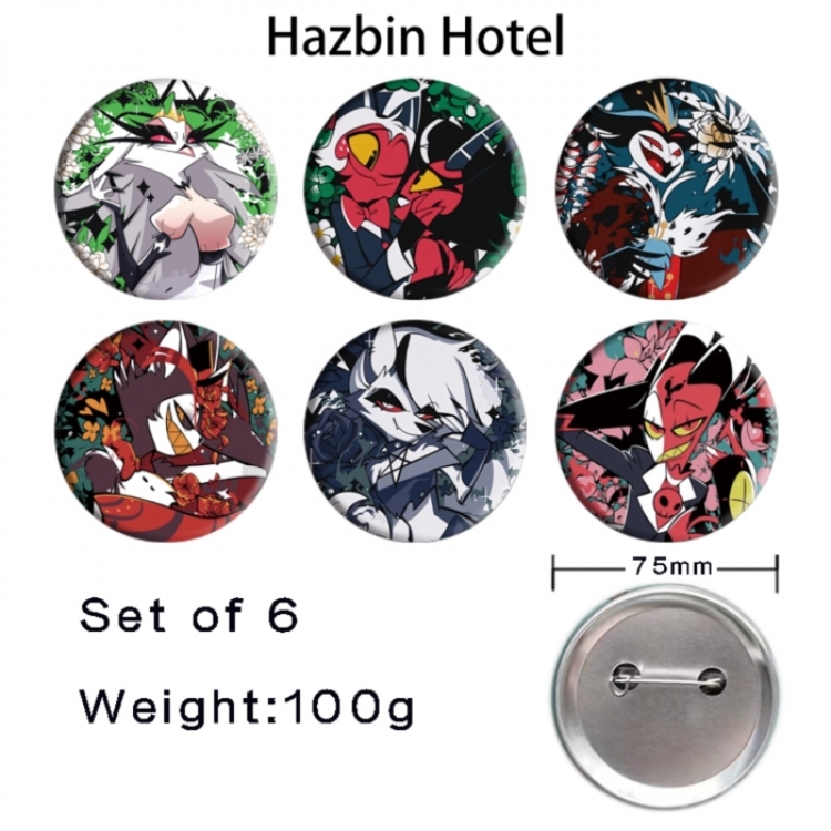 Hazbin Hotel Anime Tinplate Bright Film Emblem Badge 75mm a set of 6