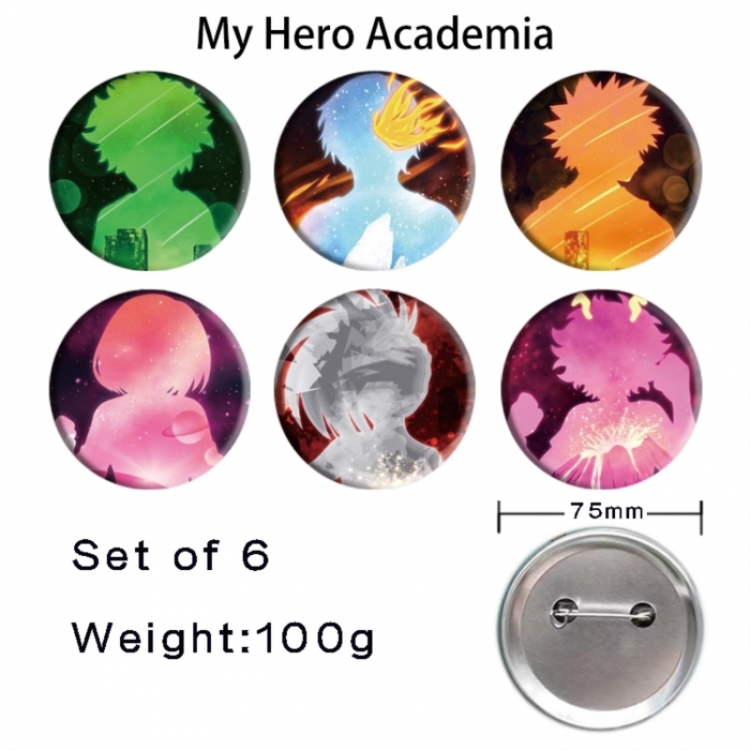 My Hero Academia Anime Tinplate Bright Film Emblem Badge 75mm a set of 6